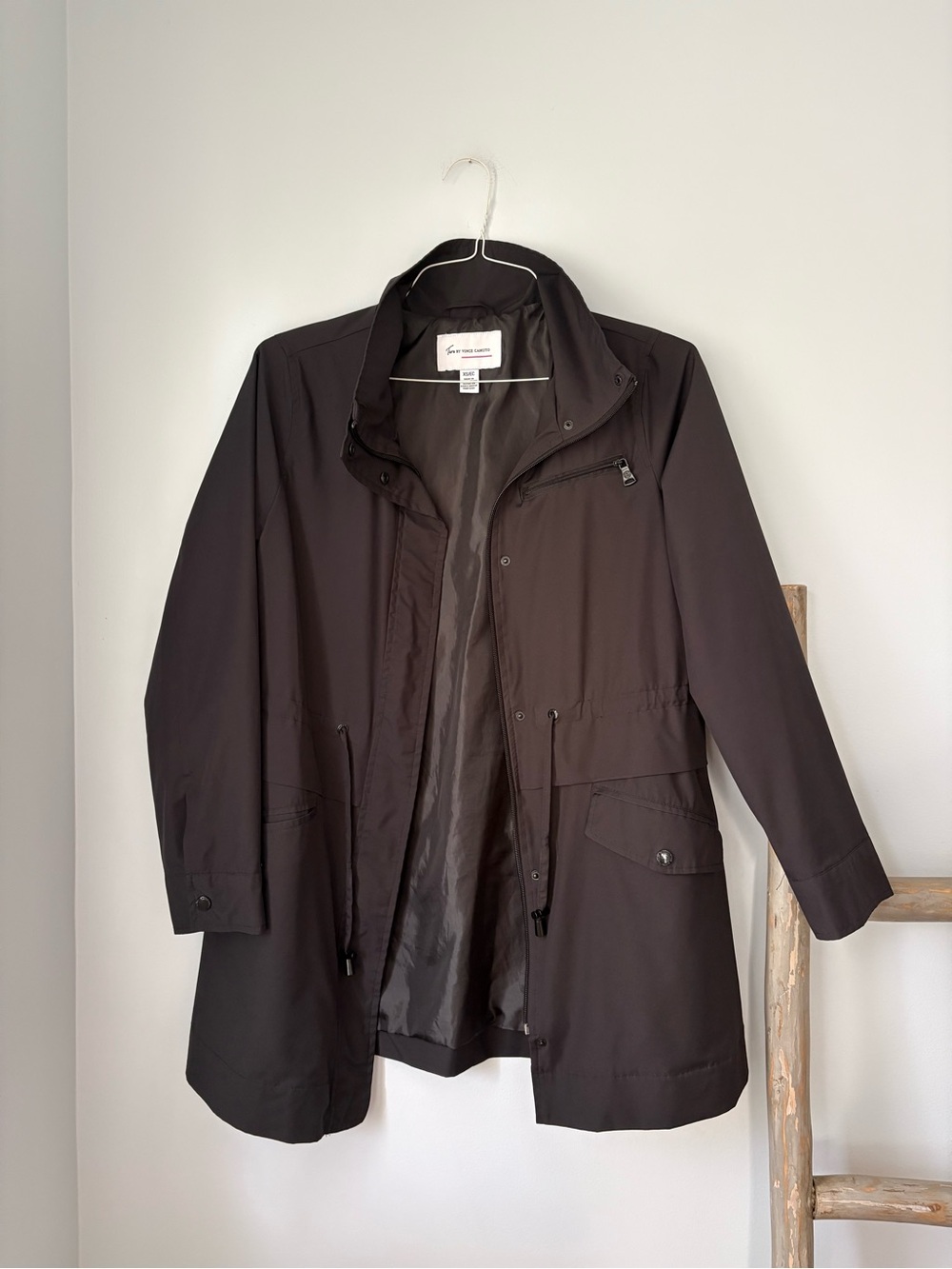 Vince Camuto Black Trench Coat with Drawstring Waist